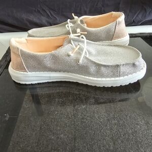 Hey Dude Silver and Pink "ROSE GOLD" Sprakle Loafers